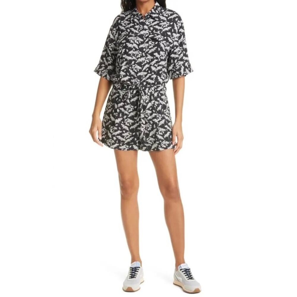 Rag & Bone Surplus Floral Romper Black White Shorts Pockets Size 6 - Picture 3 of 14